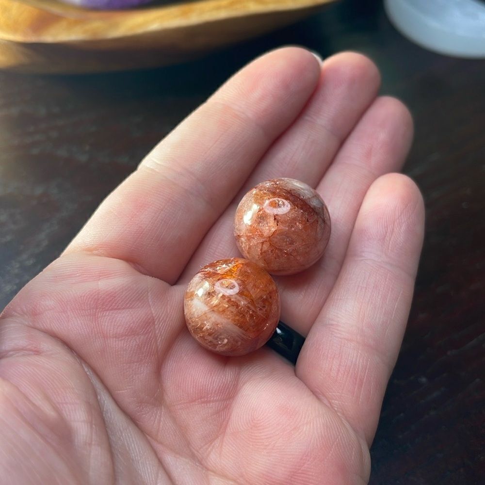 Fire Quartz Mini Sphere Pair